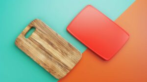 plastic and wooden cutting board