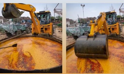 JCB Excavator Stirs Giant Dal Makhni, Goes Viral Amid Outrage and Laughter